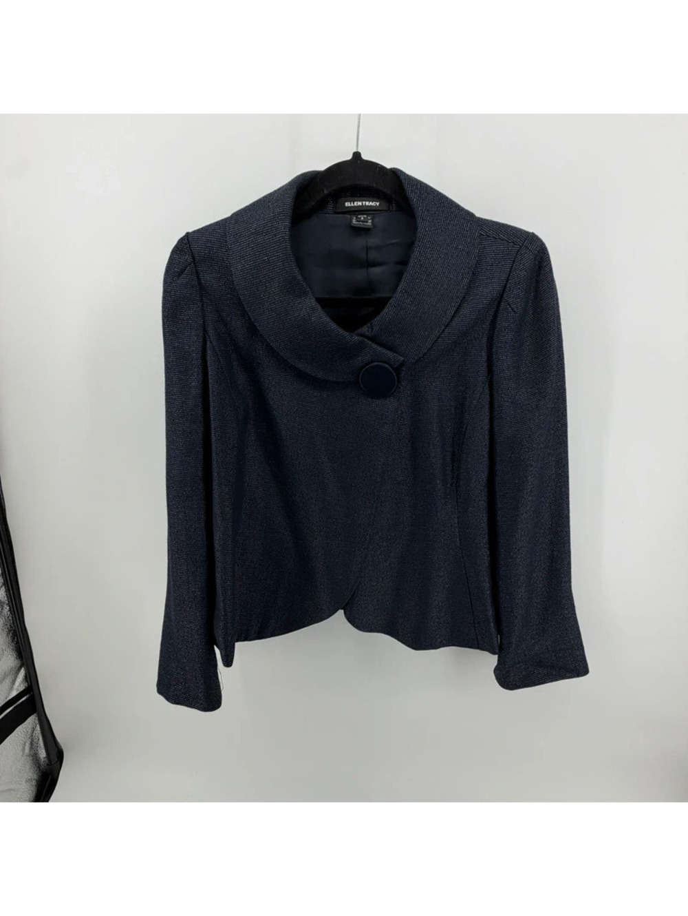 Ellen Tracy Petite Women’s Navy Metallic Textured One Button Blazer Size 8P